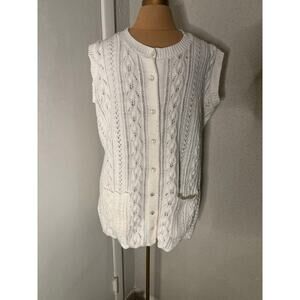 Cream Button Up Cable Knit  Sweater Vest Costal Grandma Fisherman  No Size Tag